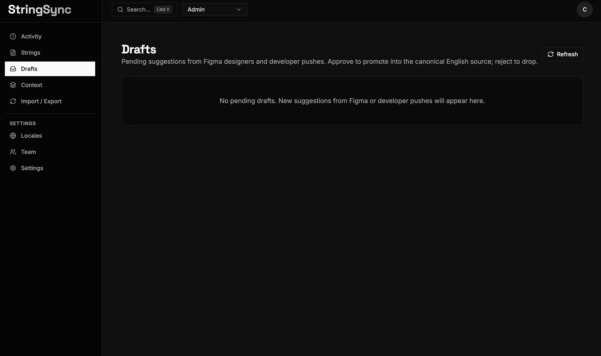 String Sync Drafts page for suggestions from Figma designers and developer pushes.